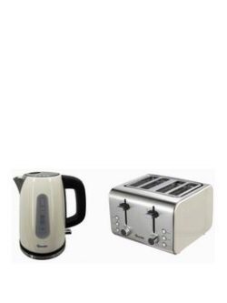 Swan Stainless Steel Kettle &Amp; 4 Slice Toaster Twin Pack - Cream